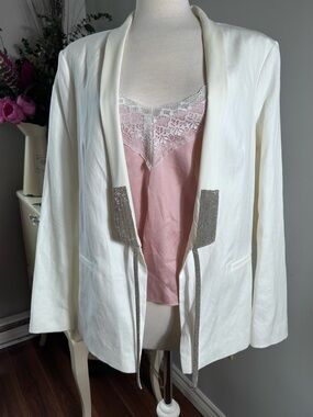 FABIANA FILIPPI Italy Monili Beaded Linen Silk Cotton Blazer Jacket white large